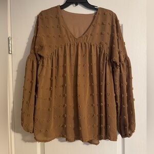❤️2 for 10❤️ Brown long sleeve Swiss dot v neck blouse top
